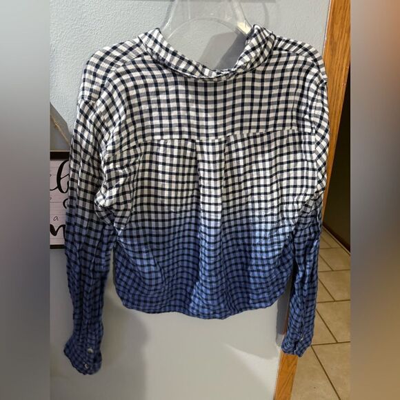 Free People Ombré Button Down plaid Flannel Size Medium - Picture 2 of 5